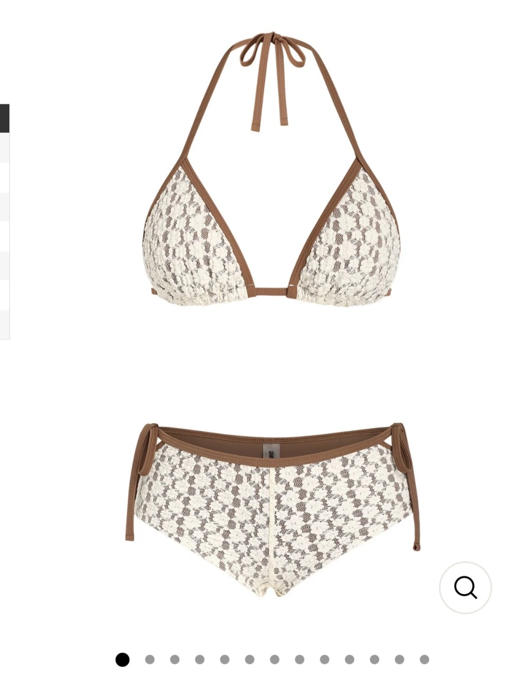 Lace Triangle Bikini Set with Brown Contrast Trim - Cream & Brown